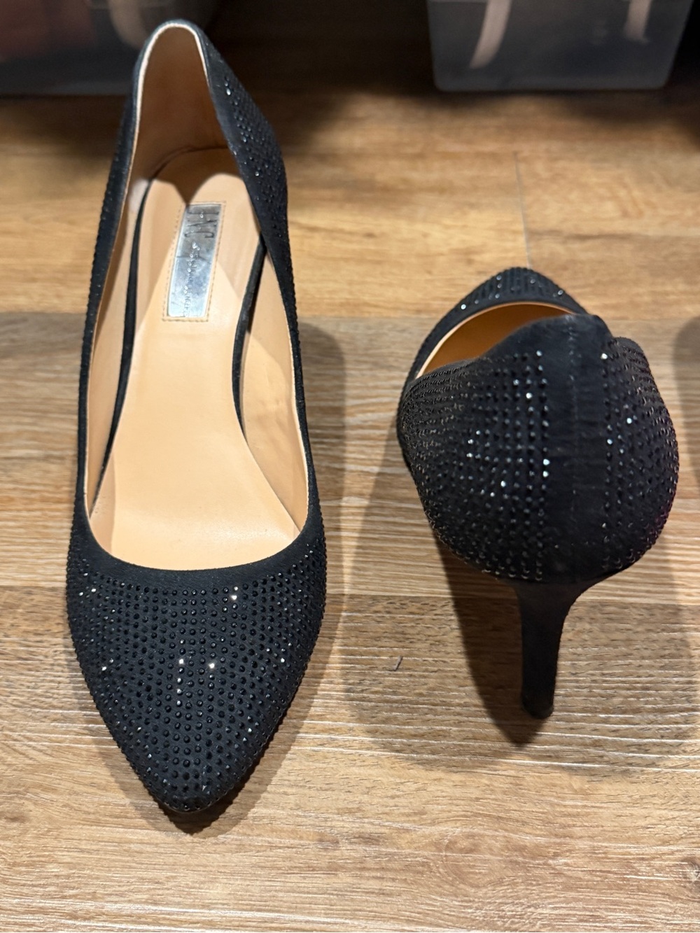 INC International Concepts Black Crystal Pointed-Toe Stiletto Pumps